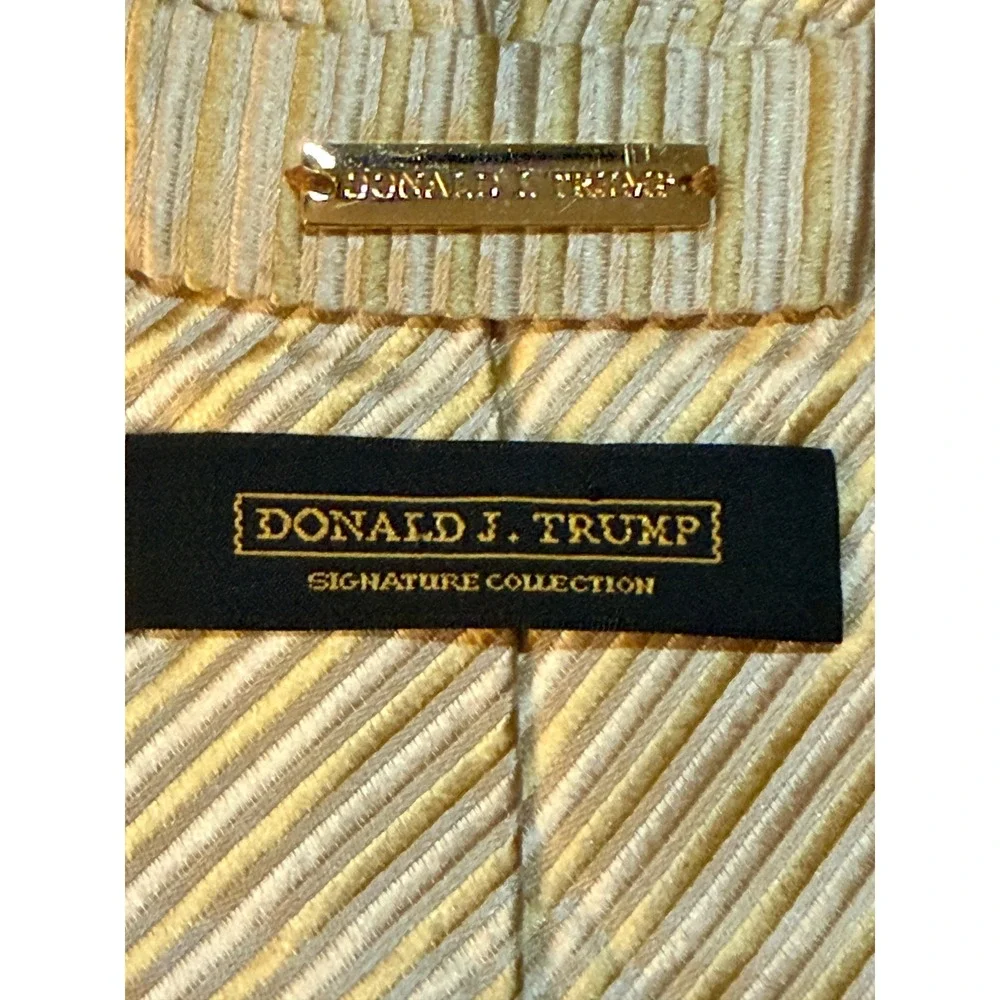 Donald J Trump Silk Tie‎ Lot Sz OS Gold Purple Striped Signature Collection 2pc